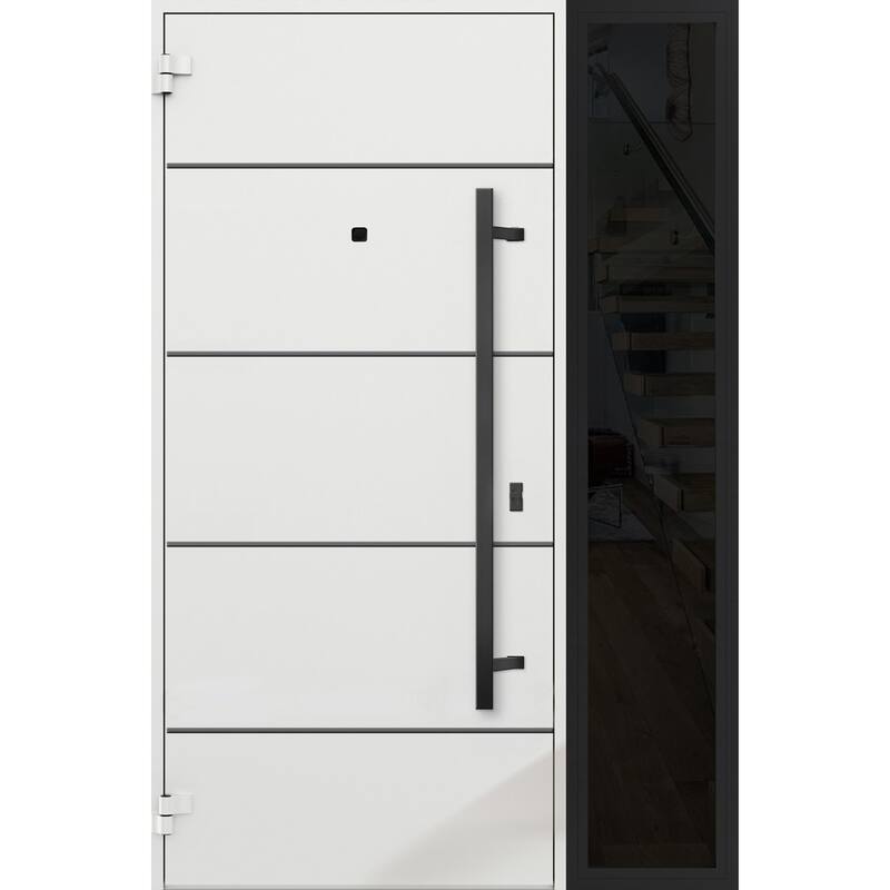 Exterior Prehung Steel Entry Door 0131 Black Enamel 2 Sidelites Top Window Stainless Steel Inserts W16+36+16xH80+16