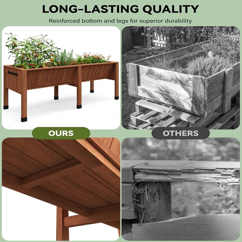 72x26x31Inch Elevated Raised Garden Bed with Legs Outdoor Planter Box 13.7Inch Deep Soil Capacity Natural Wood color