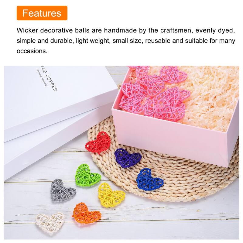 12Pcs Heart Rattan Ball Vase Filler Home Decoration 2.36 in