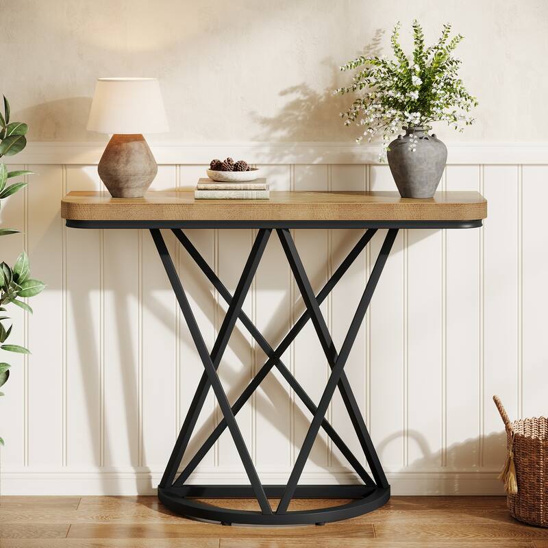 41" Console Table with Metal Geometric Base for Entryway, Living Room