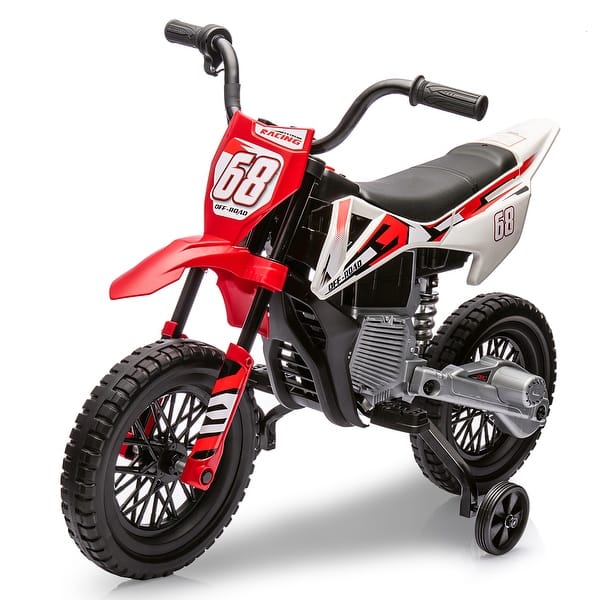 slide 2 of 28, 12V Kids Electric Motorcycle with Traning Wheels Red