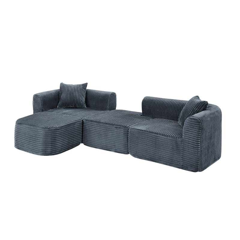 114" Modern Corduroy Modular Sofa with Movable Ottoman for Living Room