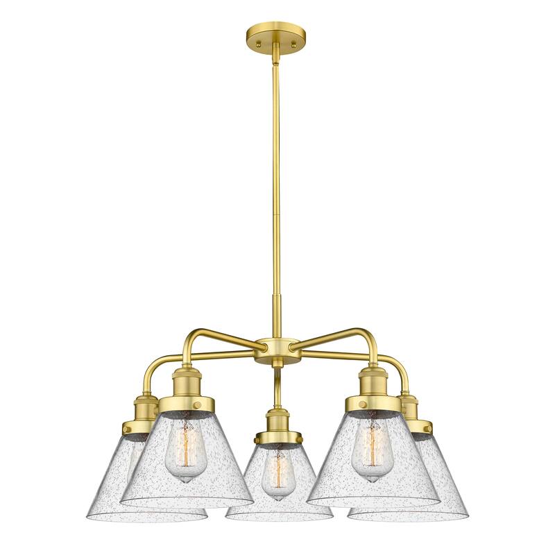 Innovations Lighting Cone - 5 Light 26" Stem Hung Chandelier - Satin Gold/Seedy