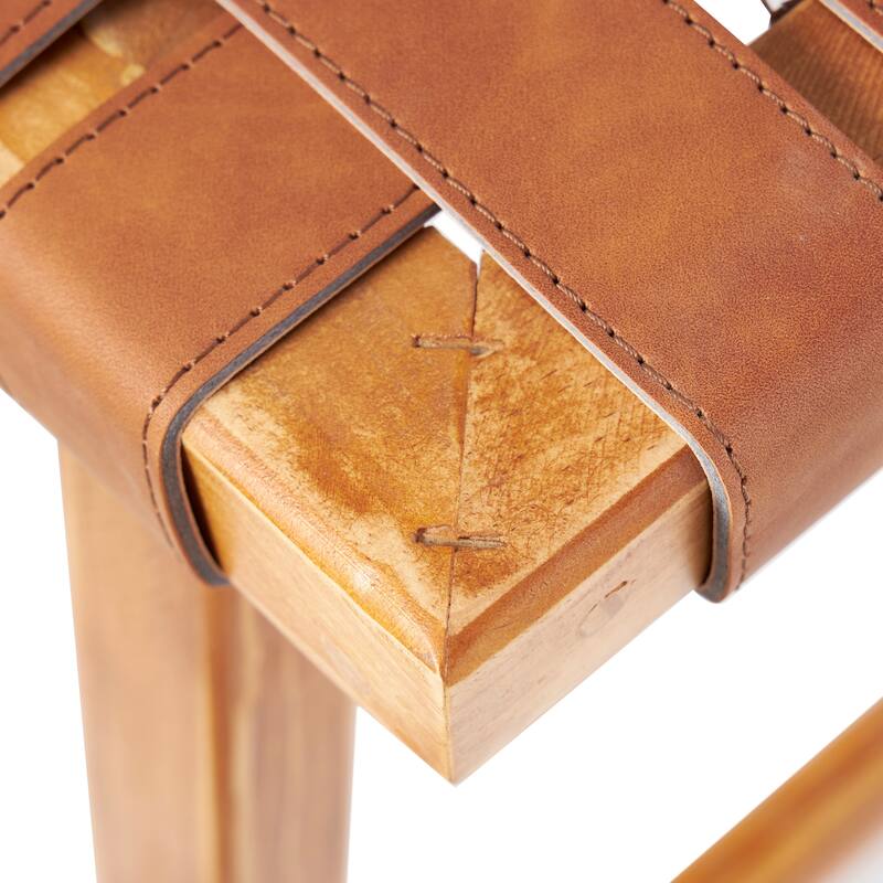 Brown Wood Handmade Woven Seat Bar Stool