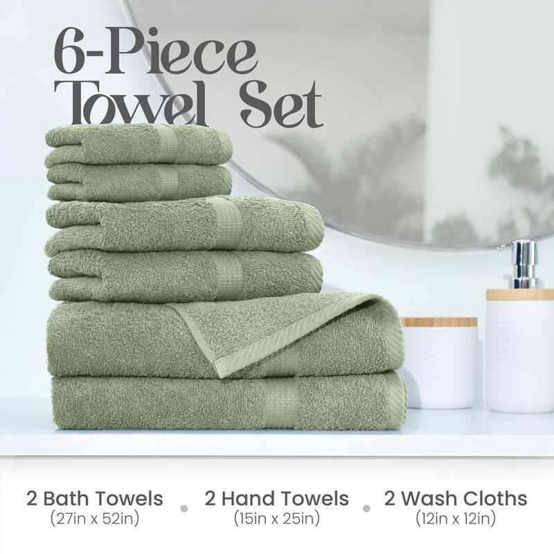 Utica 6-Piece Towel Set 100% Cotton Highly Absorbent & Soft