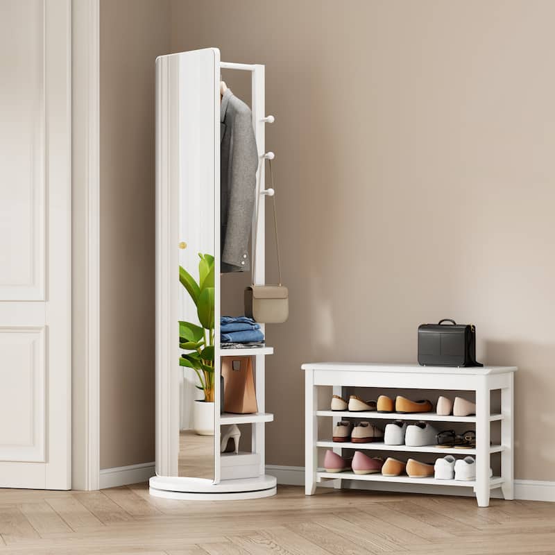 Versatile Full Length Mirror with Integrated Coat Rack for Home Spaces