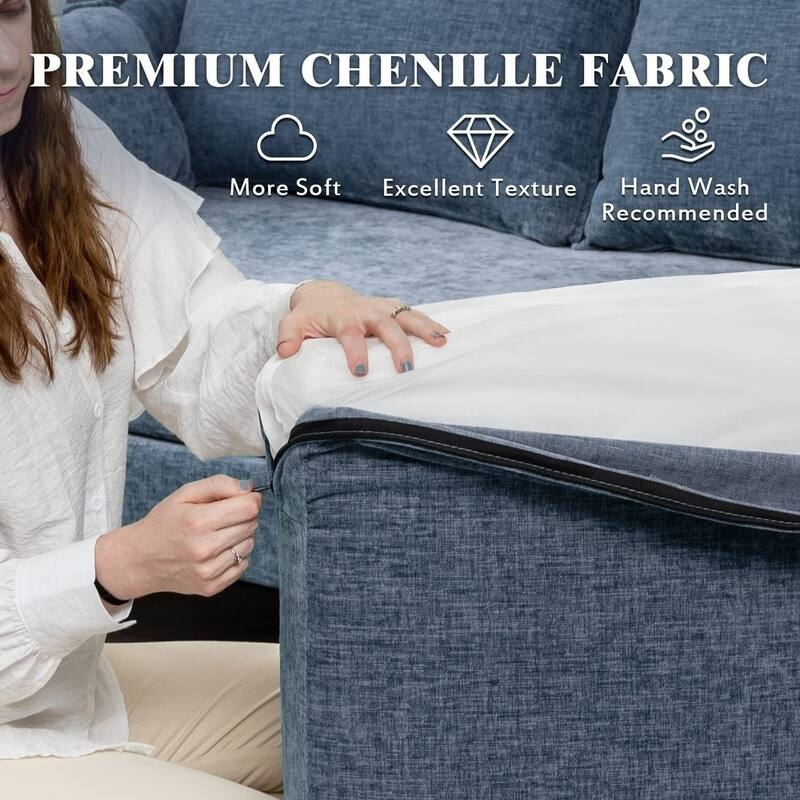 Modern Chenille Sectional Sofa with Reversible Chaise and Ottoman, Perfect for Living Rooms with Sleeper Function