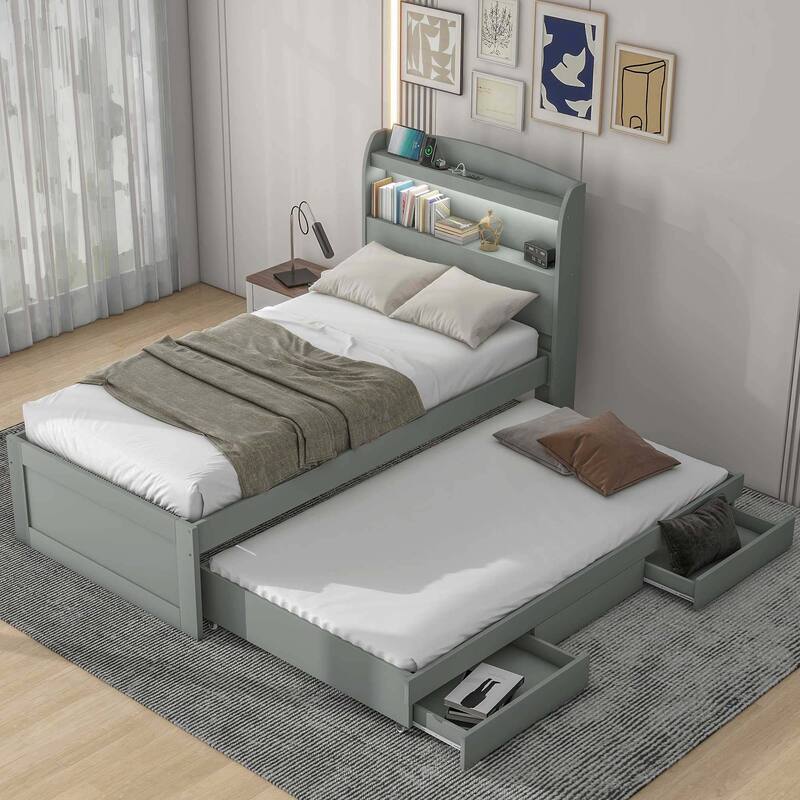 Platform Bed with Storage LED Headboard