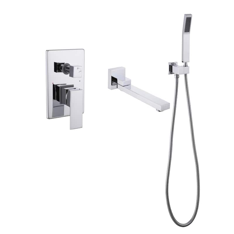 Solid Brass Wall Mounted Roman Tub Faucet with Swivel Tub Spout and Rough-in Valve - Chrome/White