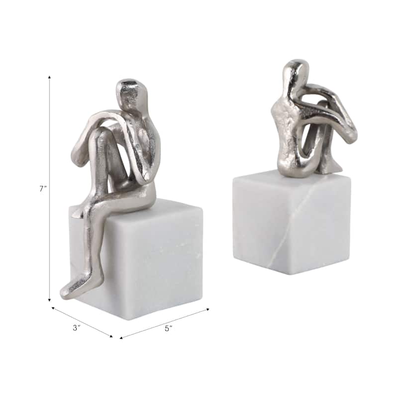Modern Sitting Figurines with Leg Up Bookends on Marble Base - Set of 2 - 7.25"