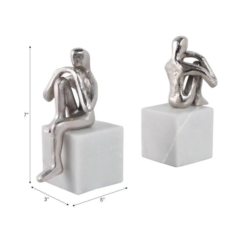 Sagebrook Home Modern Abstract Human Figurine Bookends Set of 2 Made of Marble Stone Metal and Aluminum Sculptural