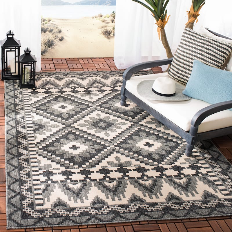 SAFAVIEH Veranda Vitaline Indoor/ Outdoor Waterproof Patio Backyard Rug - 4' x 5'7" - Grey/Beige