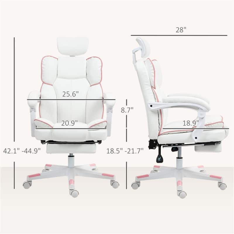 High Back PU Leather Upholstery Office Chair with Adjustable Recline Backrest and Swivel Seat - 25.6" W x 28" D x 42.1" -44.9" H