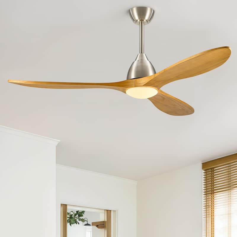 CO-Z Mid-century Modern 3 - Blade Smart LED Ceiling Fan with Dimmable Light and Remote - 60 Inches - Natural Wood