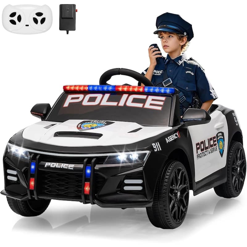 12V Electric Police Car Ride on Toys for Kids to Drive - Black