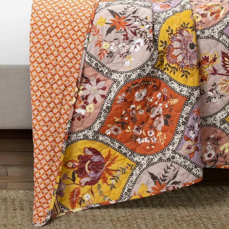 Lush Decor Bohemian Flower Reversible Oversized Cotton Quilt Set