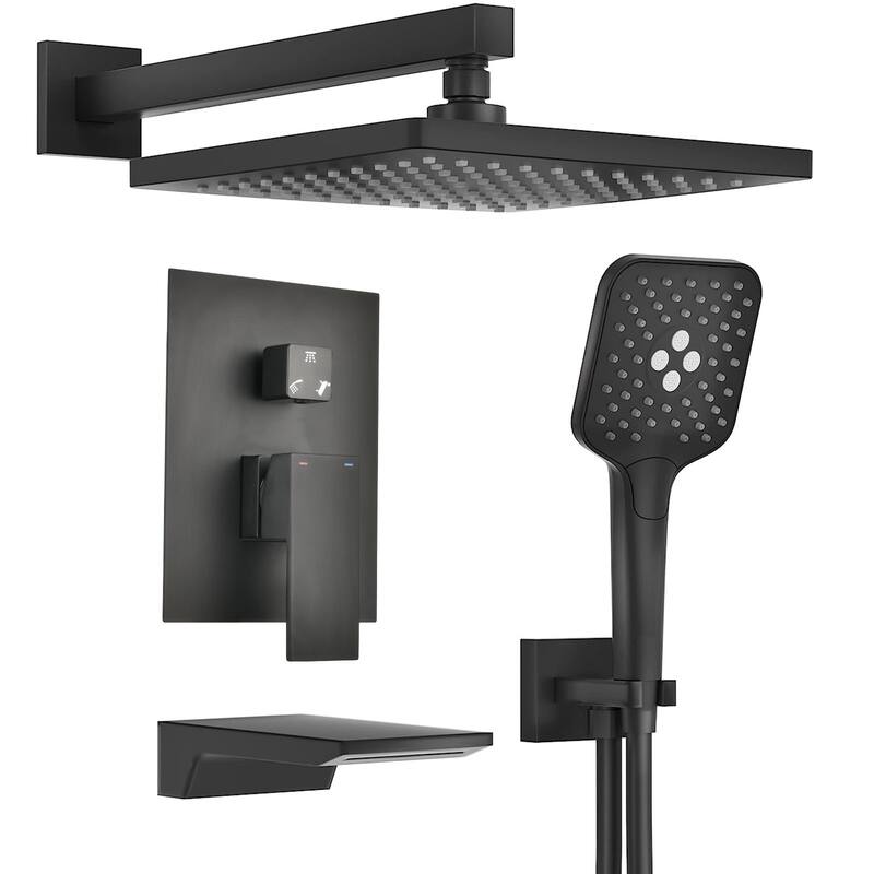 PROOX 10 in. Rainfall Shower Head handheld Bathtub Spout Shower System - Matte Black