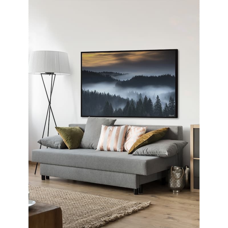 Foggy Winding River Floater Framed Print on Canvas