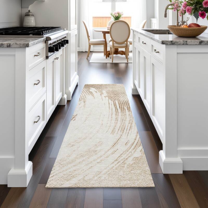 Machine Washable Indoor/Outdoor Contemporary Wave Chantille Rug