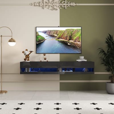 ​​Modern Floating TV Stand with 20 Color LEDs and 2 Storage Shelf Capacity for Living Room Bedroom and Office​