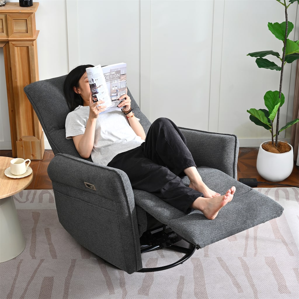 Anmytek 270 Degree Power Swivel Rocker Recliner Comfortable Upholstered Nursery Glider Single Chair