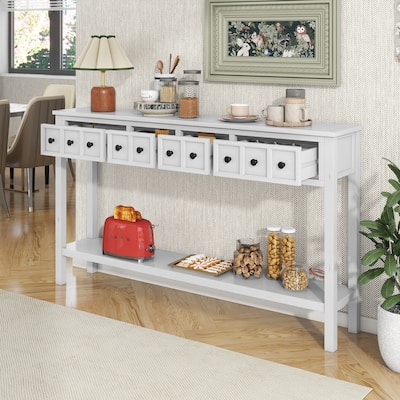 Rustic Entryway Console Table, 60" Long Sofa Table with two Different Size Drawers and Bottom Shelf for Storage