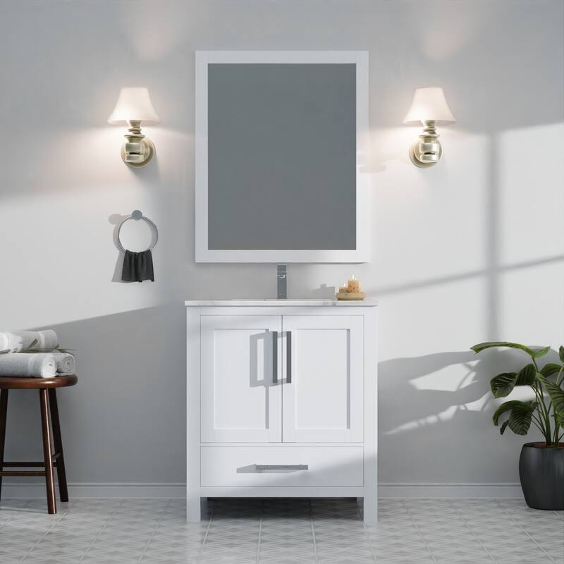 Vanity with 28" Mirror, Fully Assembled, Spacious Drawer & Cabinet Storage for Bathroom Organization