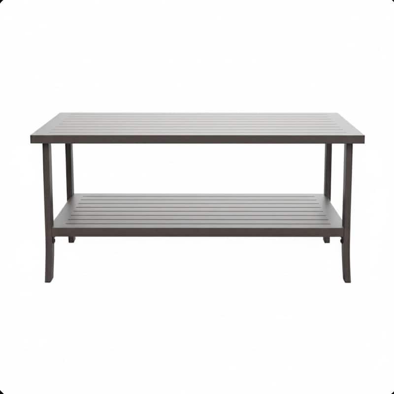 37x21" Brown Rectangular Metal Coffee Table, 2-Tier