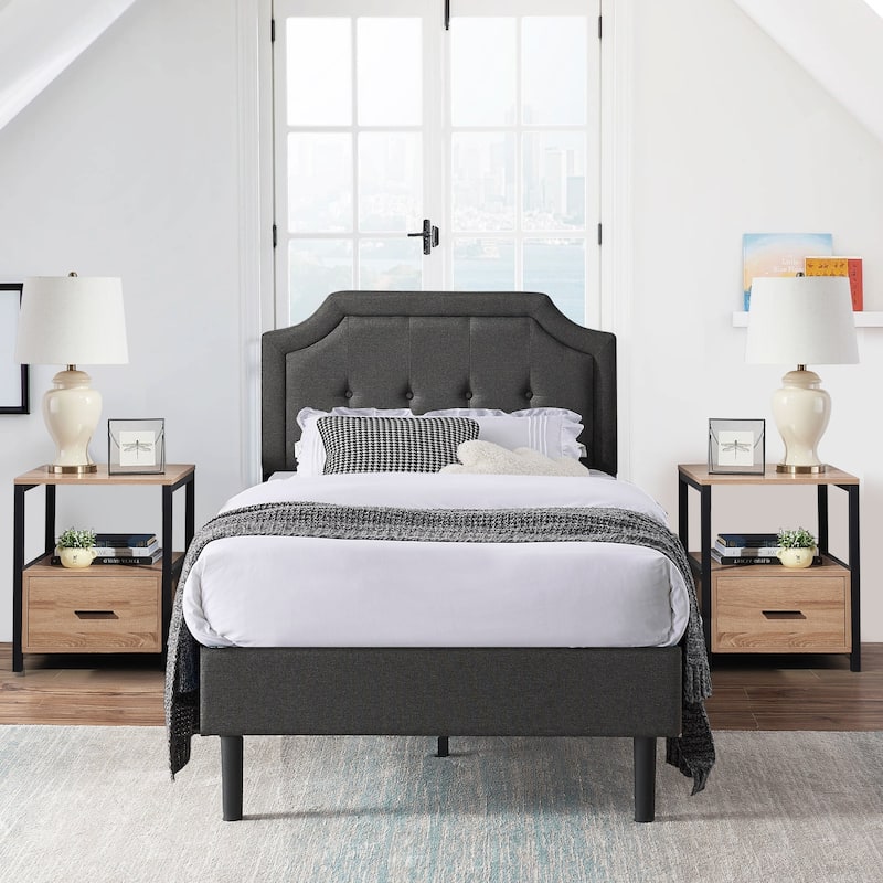 VECELO 3-Pieces Modern Upholstered Bed with Height Adjustable Headboard and Nightstands Sets