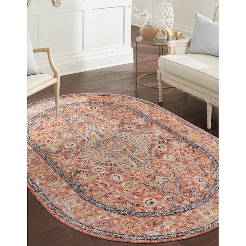 Traditional Nixa Collection Area Rug - 3'11"x5'11" Oval - Brick Red