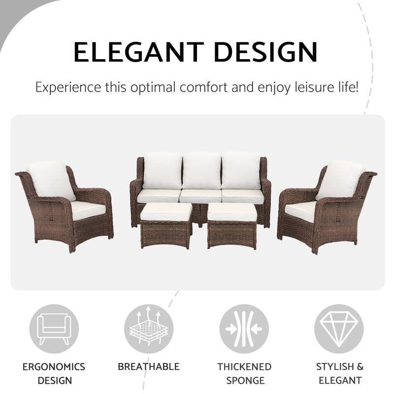 5 Piece Rattan Outdoor Patio Conversation Set, All Weather Hand Woven Wicker Sectional Sofa Set with Removable Cushions