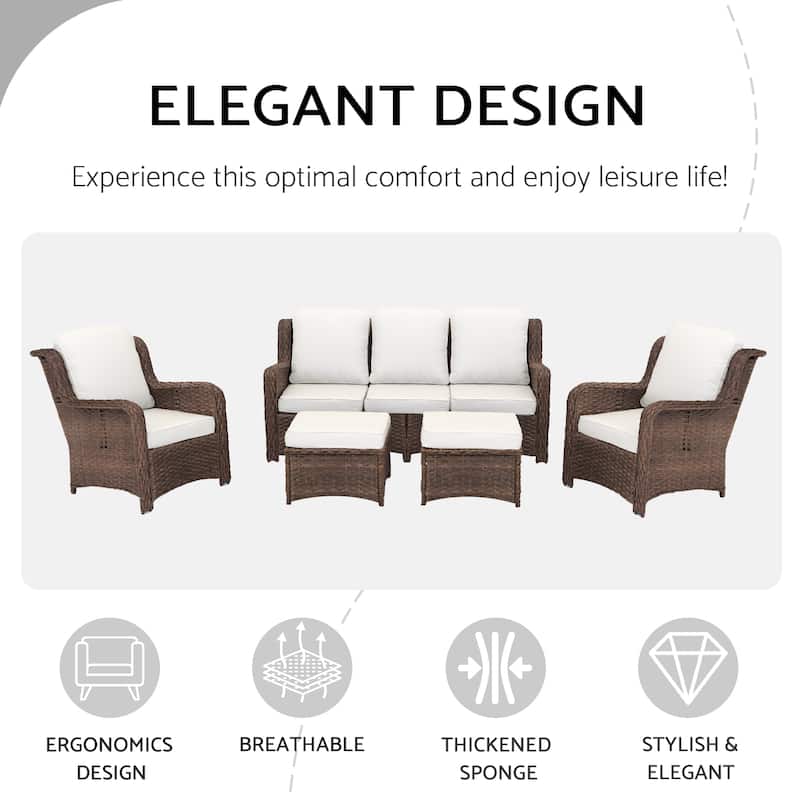 White Patio Furniture Set Rattan Outdoor Sectional Conversation Sets for Lawn, Balcony, Garden, Backyard