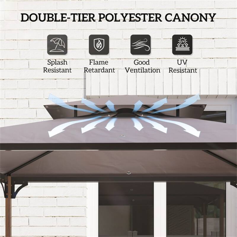 Premium BBQ Grill Gazebo with Powder-Coated Metal Frame Double Layer Polyester Canopy Side Shelves and Hooks
