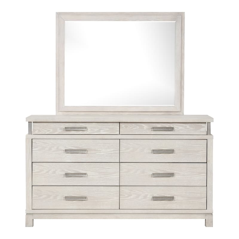 Furniture of America Nansice Modern 2-Piece Weathered Grey Solid Wood Dresser and Mirror Set - Weathered Grey