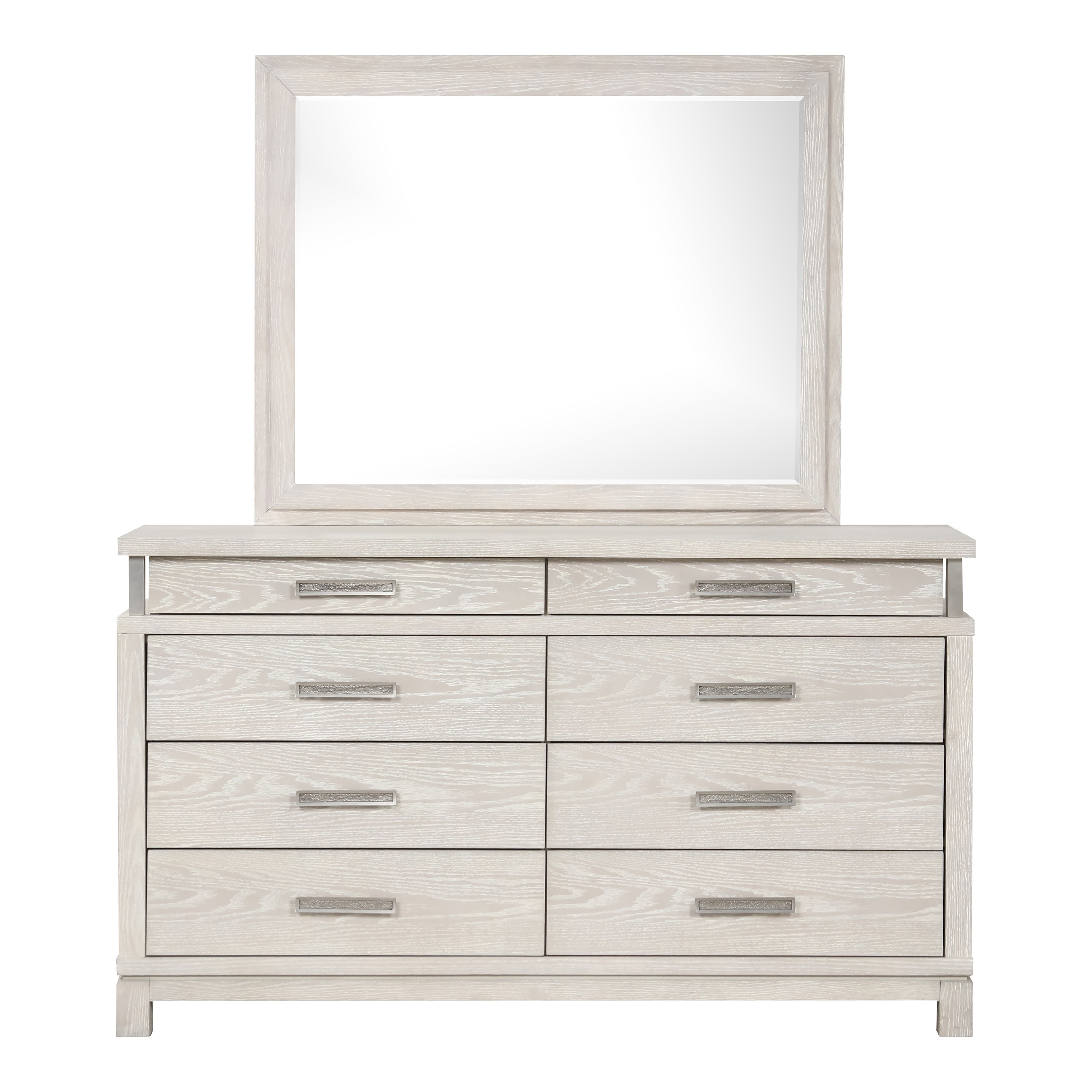 Furniture of America Nansice Modern 2-Piece Weathered Grey Solid Wood Dresser and Mirror Set