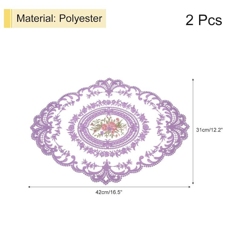 2Pack 12x16in Retro Lace Placemat Oval French Crochet Doilies Coasters - 12x16-in - Light Purple