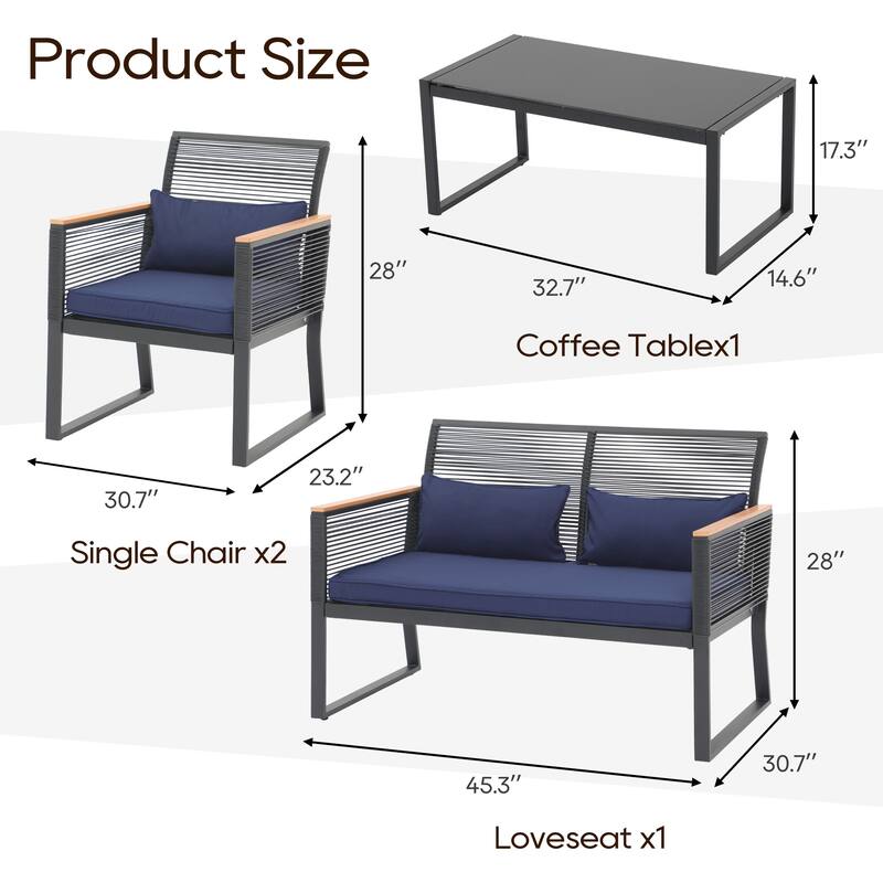 Outdoor 4-piece Wicker Patio Conversation Set