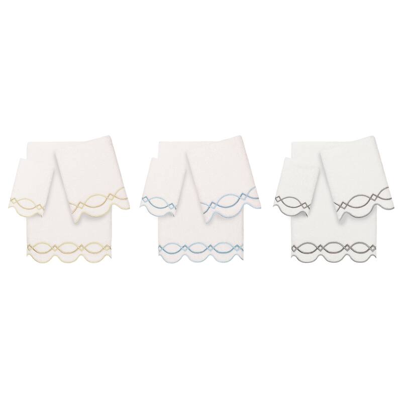 Authentic Hotel and Spa 100% Turkish Cotton DIAMOND CHAIN Scallop Embellished Towel Collection