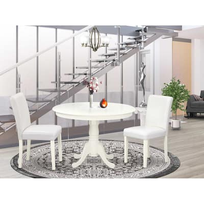 Kitchen Table Set 3 Piece - Round Dining Table & 2 Chairs - Small Space Dining Set - 42 Inch Linen White