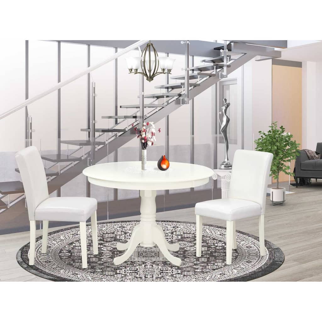 Kitchen Table Set 3 Piece - Round Dining Table & 2 Chairs - Small Space Dining Set - 42 Inch Linen White