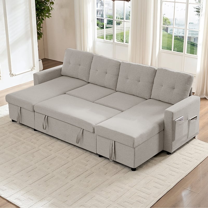 98"W 4-Seater Modular Sleeper Sofa Bed with Storage Chaise,U-shaped Sofa with Pull-out Bed - Light Grey - 4-Seater