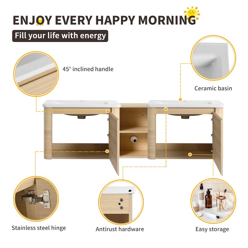 Beingnext 24''/28''/36''/40''/60''/68'' Floating Bathroom Vanity with Sink, Wall Mounted Bathroom Vanity with Soft Close Door