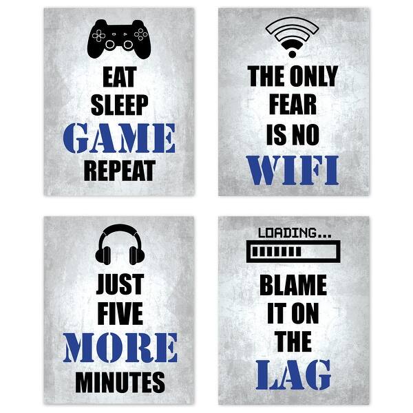 slide 2 of 5, Sweet Jojo Designs Video Game Themed Boy Wall Decor Art Prints Set of 4 Blue Black White Retro Gamer Room Gaming Trendy Playroom