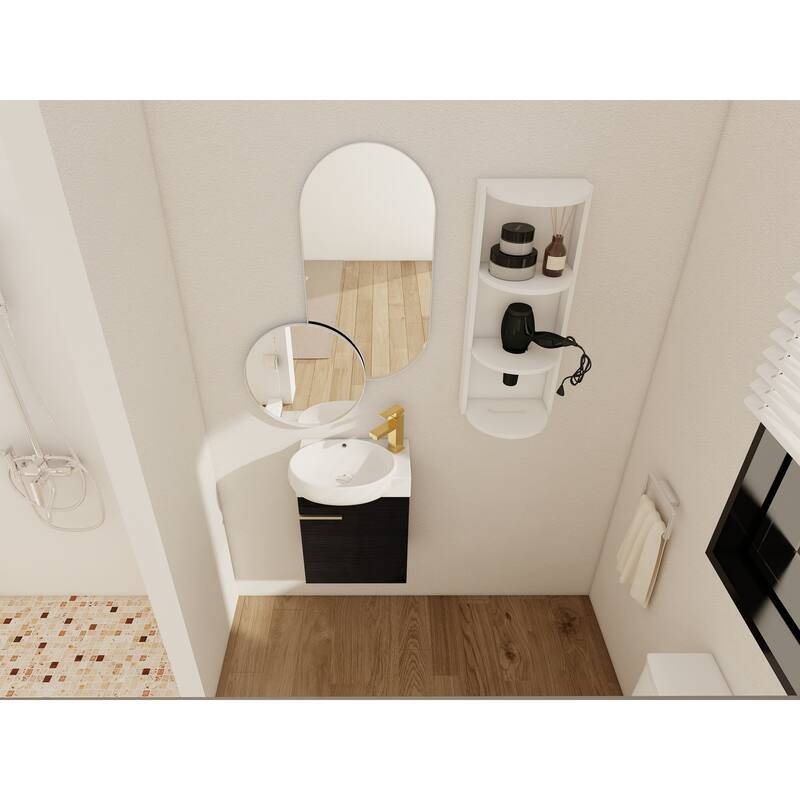 Compact Bathroom Vanity with Sink, Oval Single Ceramic Sink Bathroom Cabinet for Small Bathroom