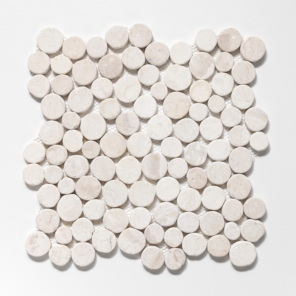 Penny Rounds 11 in. x 11 in. Honed Marble Mesh-Mounted Mosaic Wall and Floor Tile