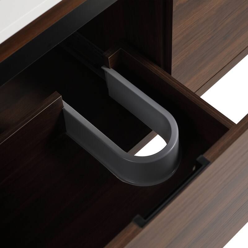 36 in. Plywood Wall Mounted Bathroom Vanity Set in California Walnut with Integrated Resin Sink