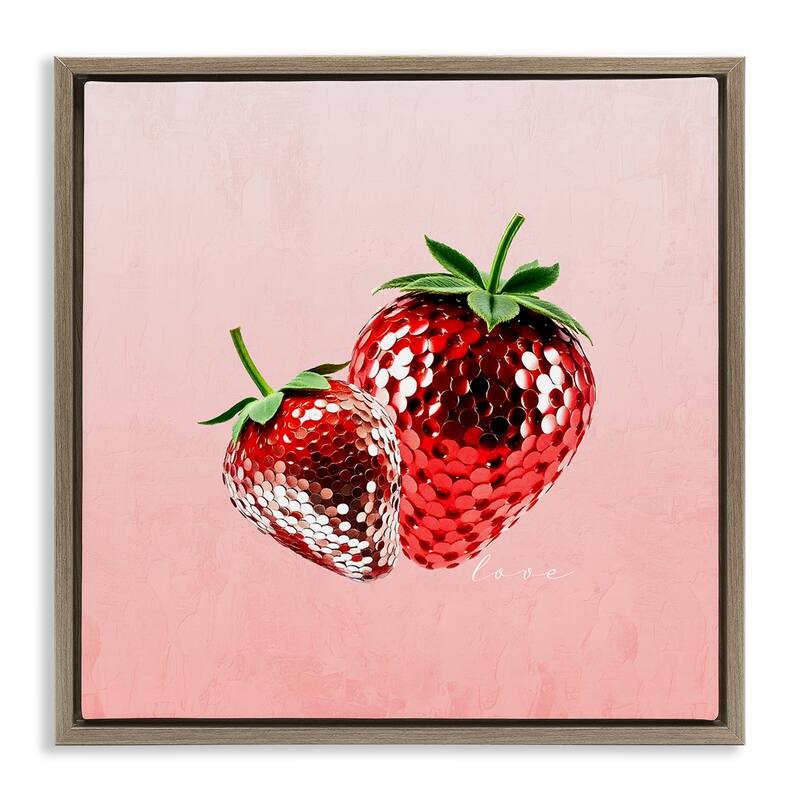 Stupell Disco Sequin Strawberries Framed Floater Canvas Wall Art Design By Kim Allen - 25 x 25 - Brown