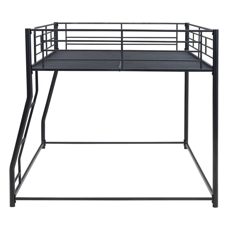 Full XL Over Queen Metal Floor Bunk Bed, Black, Space-Saving Design