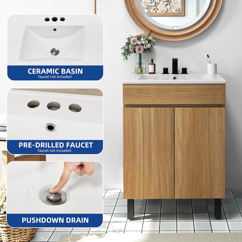 Moasis 24 Inch Bathroom Vanity with Undermount Sink and Soft Close Door Modern Design