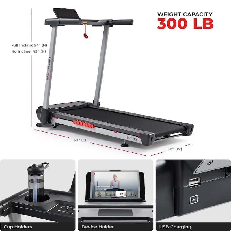 Sunny Health & Fitness Pace 500 Smart Auto Incline Treadmill - SF-T724081